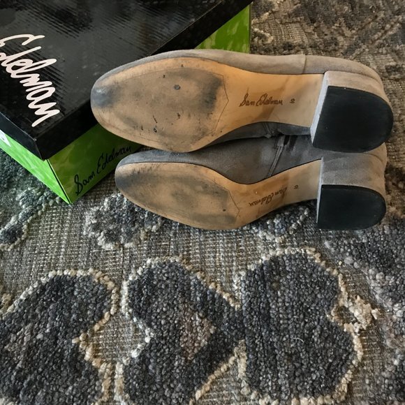 Sam Edelman Edith Grey Suede Block Heel Booties - Picture 12 of 13